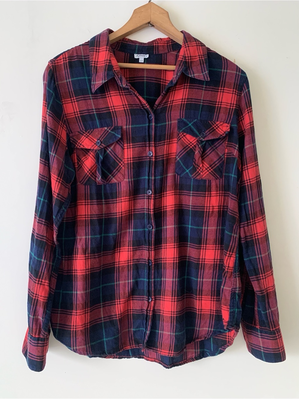 KISMET Red and Navy Plaid Tartan Button-Down Shirt
